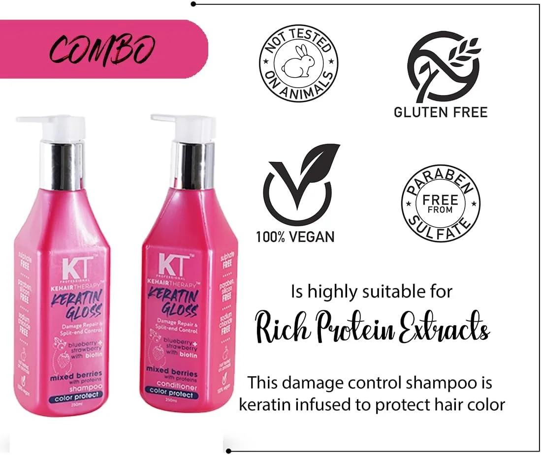 شامپو و نرم کننده ترمیم کننده و کنترل کننده موخوره کراتین گلاس کی تی پروفشنال | بدون سولفات | بدون پارابن 500 میلی لیتر {بسته 2 عددی} (محافظت از رنگ مو)