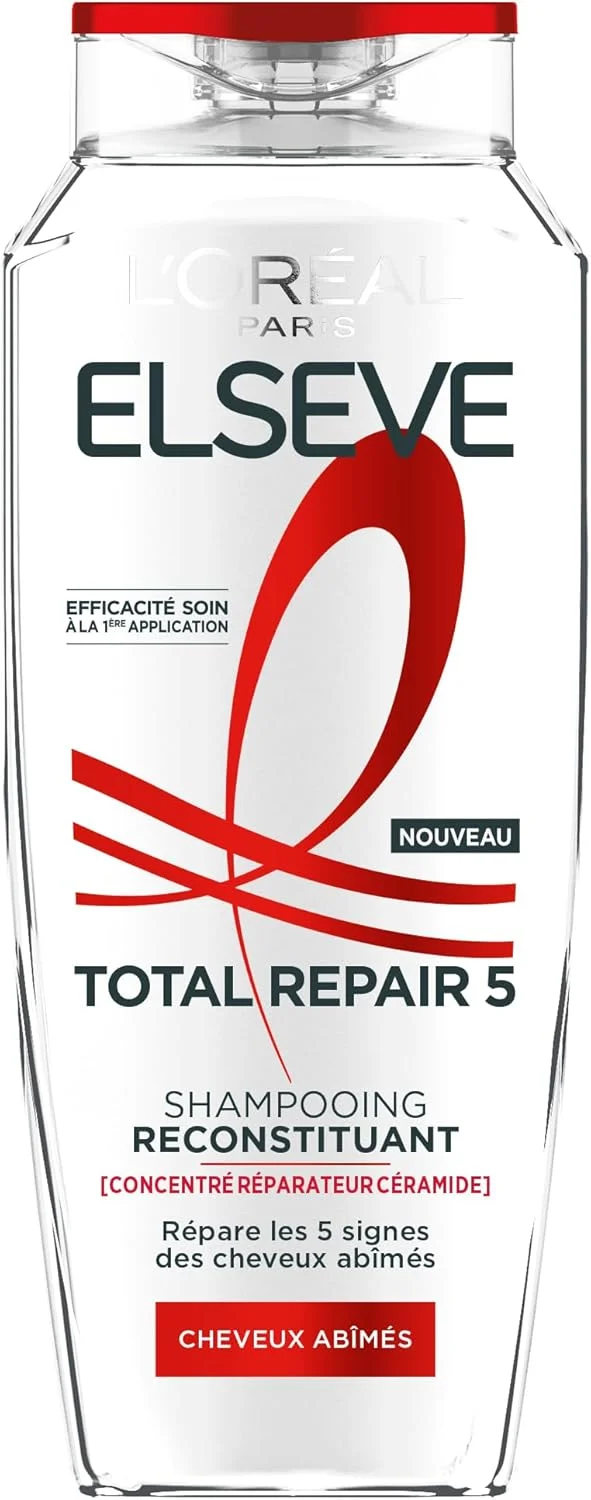 لورآل پاریس - شامپو ترمیم کننده - ترمیم و تقویت کننده فیبرها - برای انواع موهای آسیب دیده - غنی شده با کنسانتره ترمیم کننده سرامیک - السیو توتال ریپیر 5-400 میلی لیتر