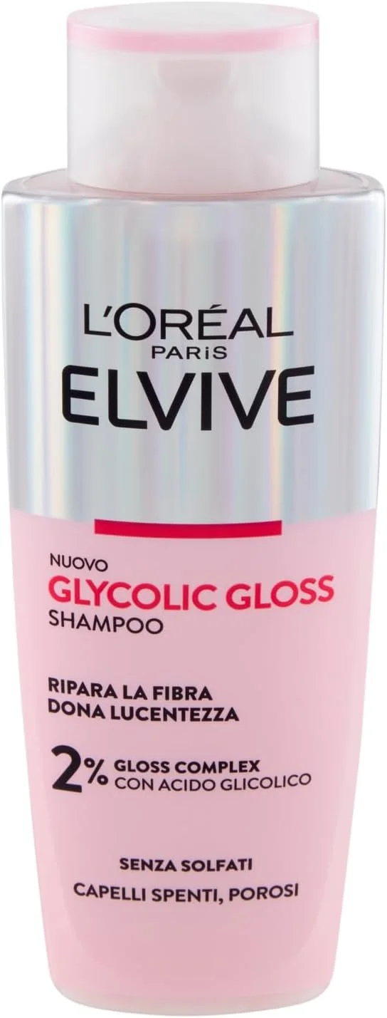 شامپو لورآل پاریس Elvive برای موهای کدر و متخلخل، موهای ابریشمی، حاوی گلیکولیک اسید، بدون سولفات، Glycolic Gloss 200 میلی لیتر شامپو لورآل پاریس Elvive برای موهای کدر و متخلخل، موهای ابریشمی، حاوی گلیکولیک اسید، بدون سولفات، Glycolic Gloss 200 میلی لیتر