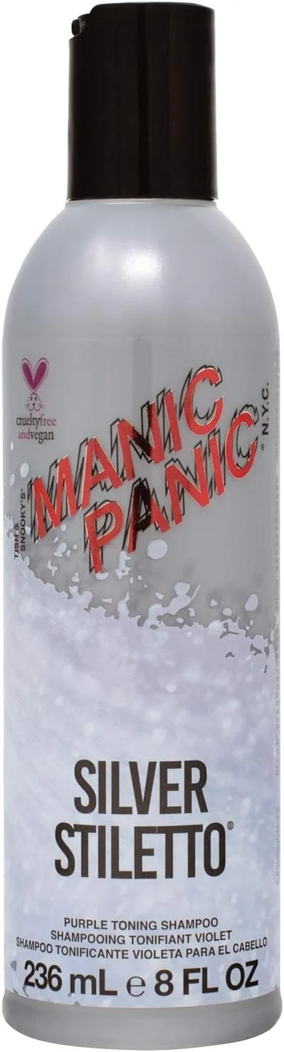 شامپو تونینگ مو مانیع پانیک مدل Silver Stiletto - شامپو بنفش بدون سولفات برای موهای بلوند پلاتینی، خاکستری، آبی و بنفش روشن - از بین برنده زردی (236 میلی لیتر)