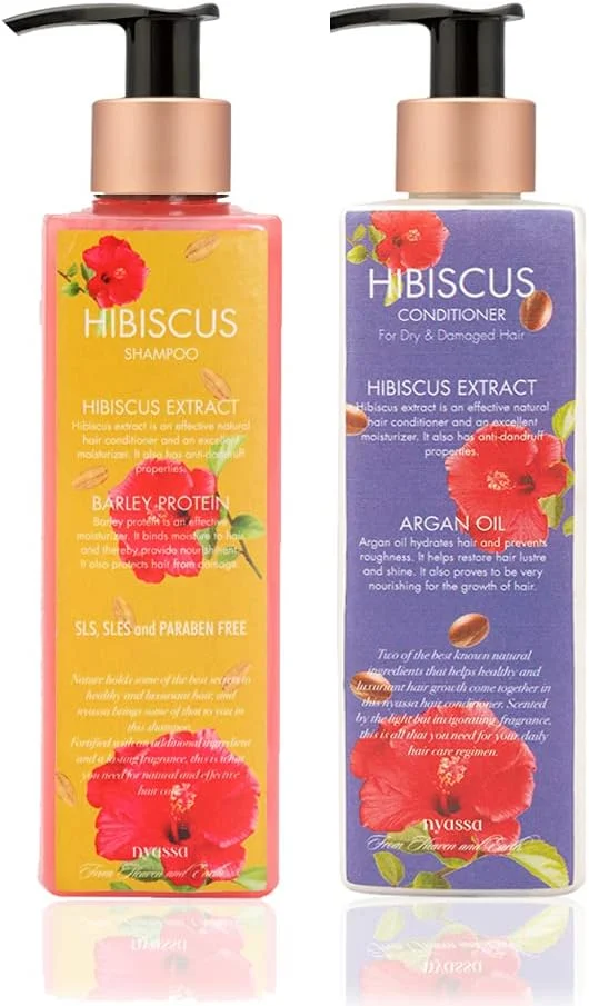 شامپو و نرم کننده گل ختمی Nyassa، حاوی عصاره گل ختمی و پروتئین جو، ایده آل برای موهای خشک و آسیب دیده (250 + 265 میلی لیتر)