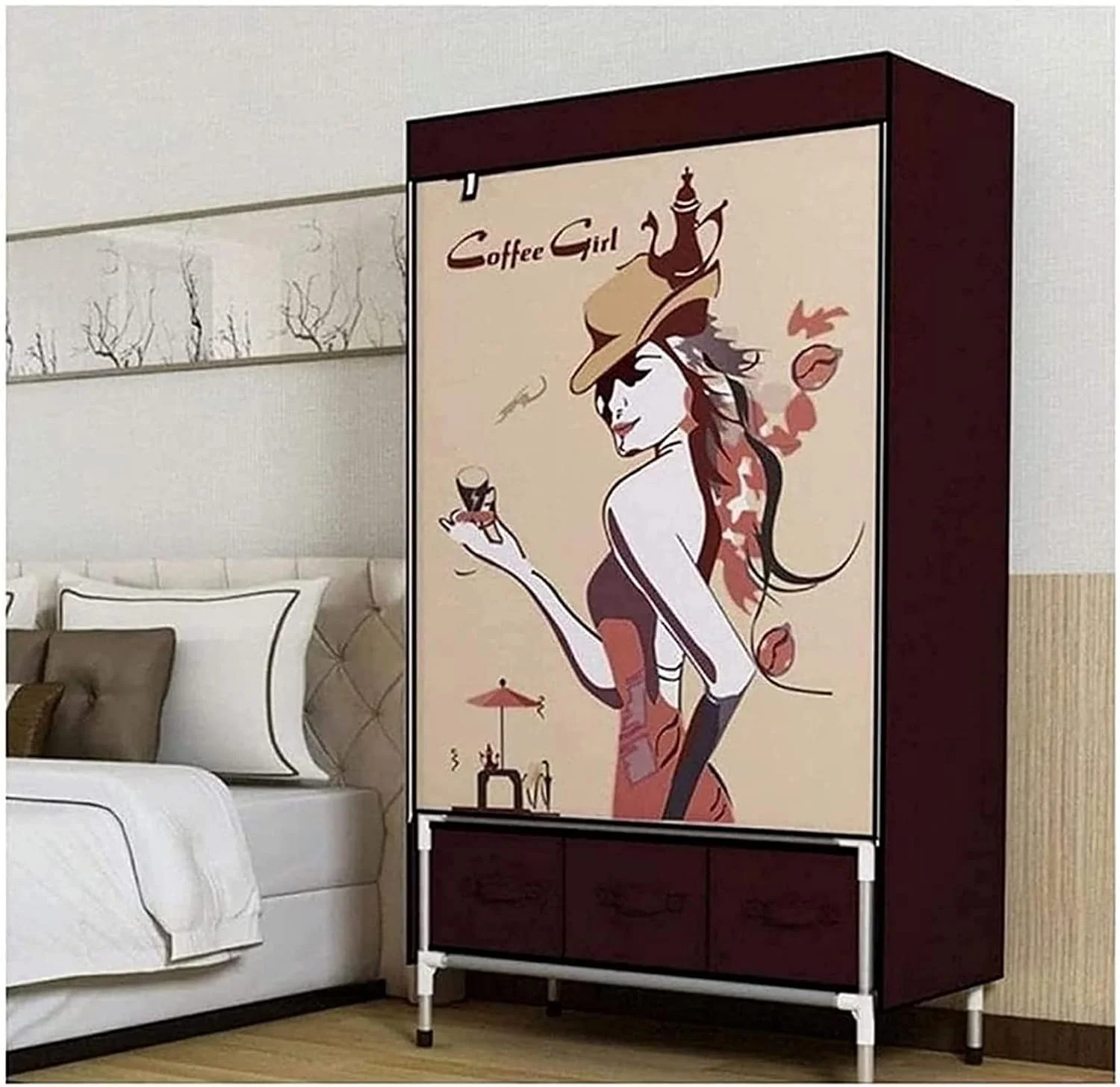 کمد لباس پارچه ای قابل حمل با کشو، کمد لباس تاشو قابل حمل، کمد لباس 168X88X45 سانتی متر، رگال لباس قابل حمل