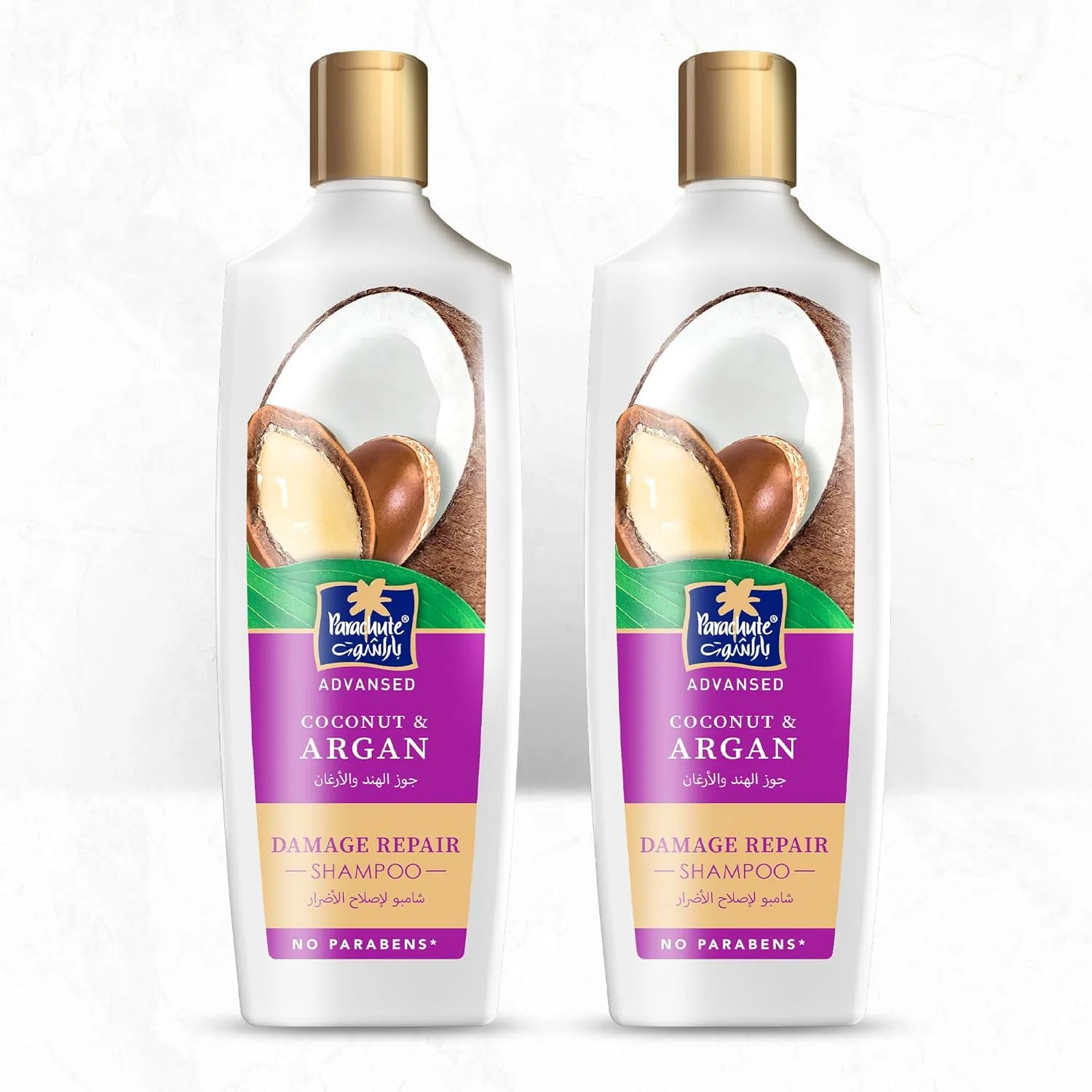 شامپو ترمیم کننده موهای آسیب دیده پاراشوت ادونسد با روغن آرگان و نارگیل، ترمیم موهای خشک و آسیب دیده، مرطوب کننده مو، 0% مواد شیمیایی مضر، 340 میلی لیتر (بسته 2 عددی)