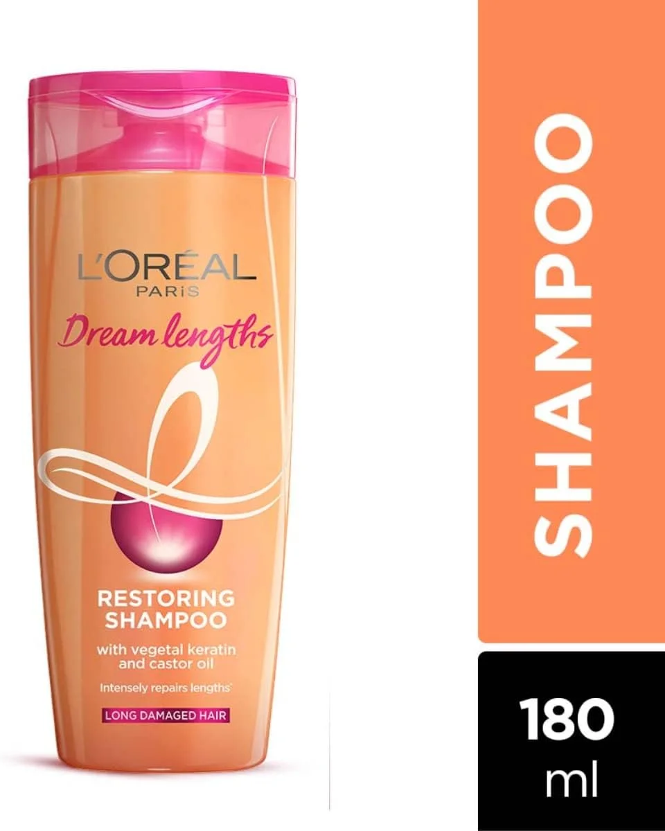 شامپو لورآل پاریس، تغذیه کننده، ترمیم کننده و درخشان کننده، برای موهای بلند و بی جان، دریم لنگز، 180 میلی لیتر