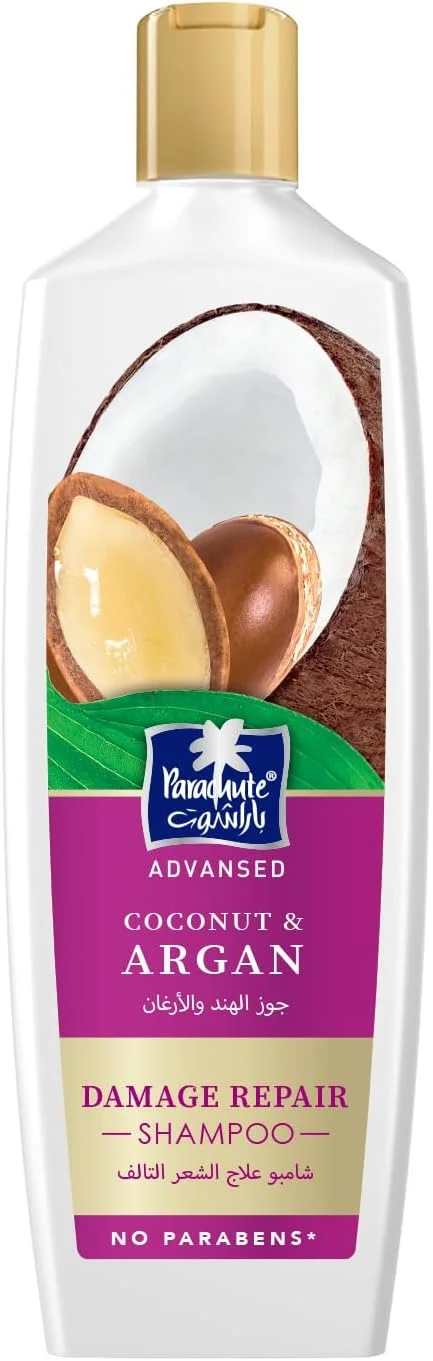 شامپو ترمیم کننده موهای آسیب دیده پاراشوت ادونسد با روغن آرگان و نارگیل، ترمیم موهای خشک و آسیب دیده، مرطوب کننده مو، 0% مواد شیمیایی مضر، 340 میلی لیتر (بسته 2 عددی)