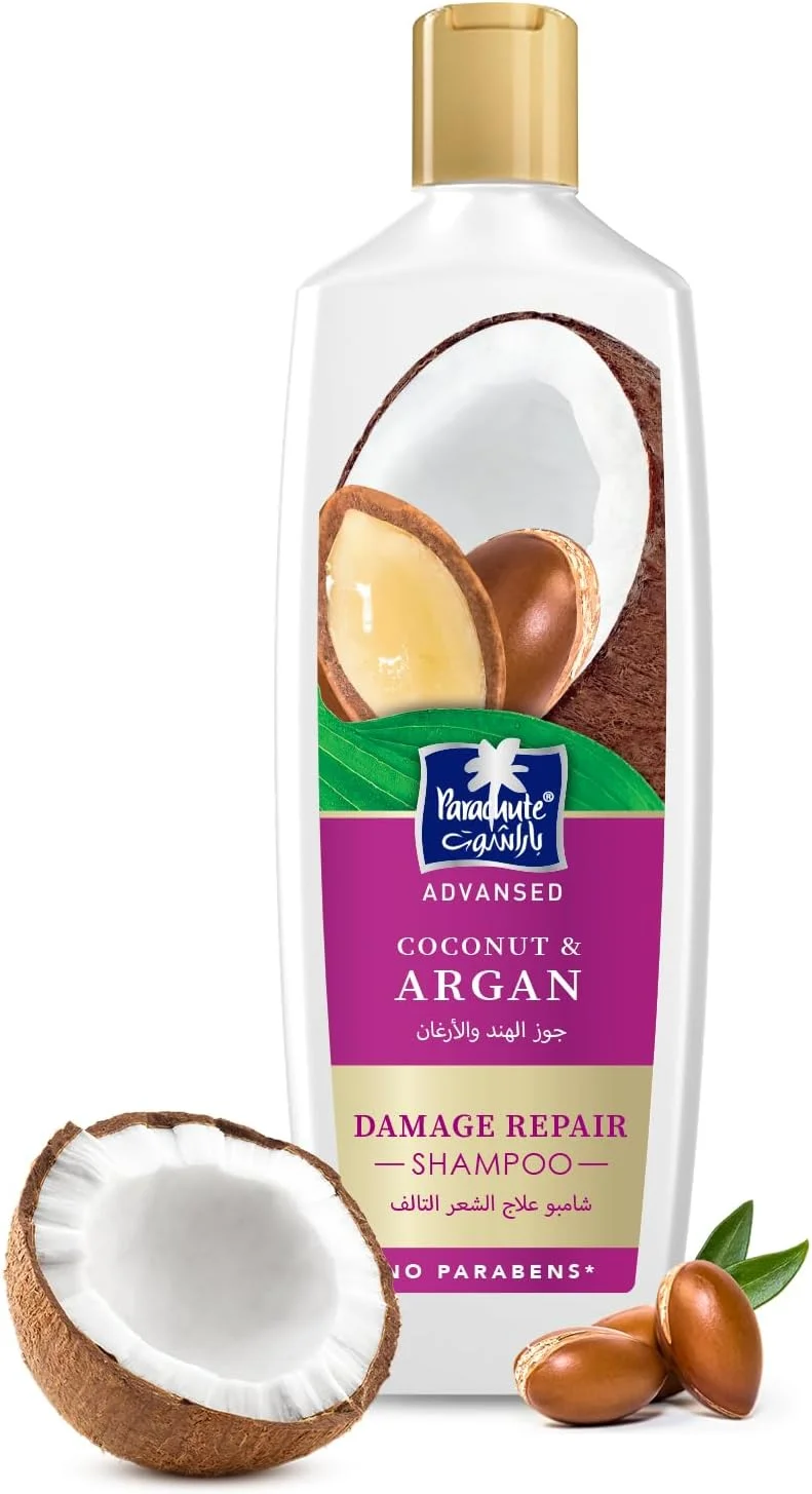 شامپو ترمیم کننده موهای آسیب دیده پاراشوت ادونسد با روغن آرگان و نارگیل، ترمیم موهای خشک و آسیب دیده، مرطوب کننده مو، 0% مواد شیمیایی مضر، 340 میلی لیتر (بسته 2 عددی)