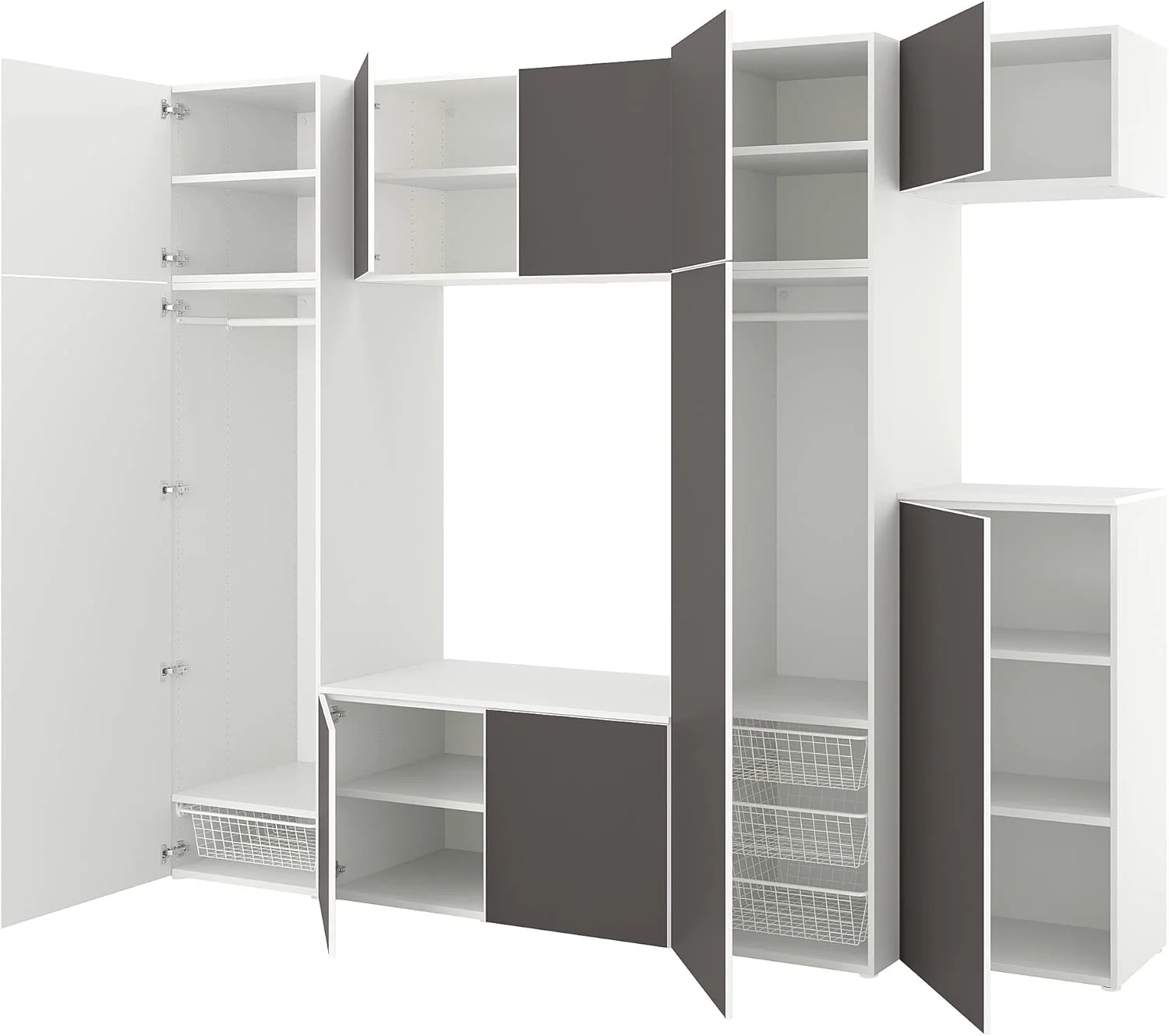 کمد لباس PLATSA با 10 درب، 300x57x243 سانتی متر، سفید/اسکاتوال خاکستری تیره