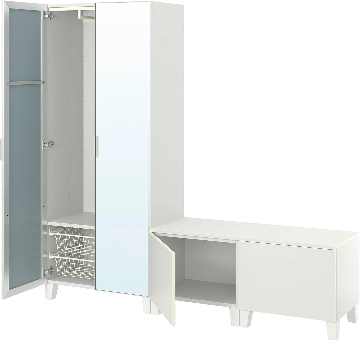 کمد لباس PLATSA با ۴ درب، ۲۰۰x۴۲x۱۹۱ سانتی متر، سفید STRAUMEN شیشه آینه ای/FONNES سفید