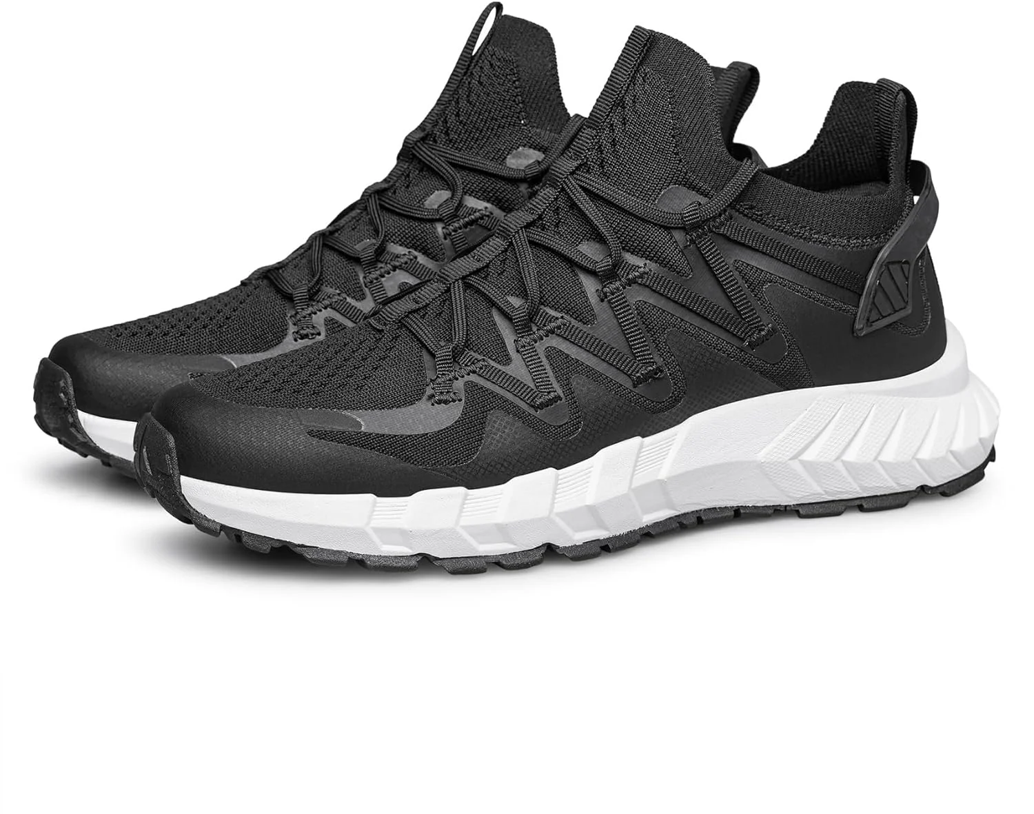 کفش های دویدن جاده زنانه SILLENORTH، بند دار، راحت، کتانی های ورزشی مد روز، کفش های پیاده روی و دویدن ضد لغزش، مشکی/سفید، سایز 7