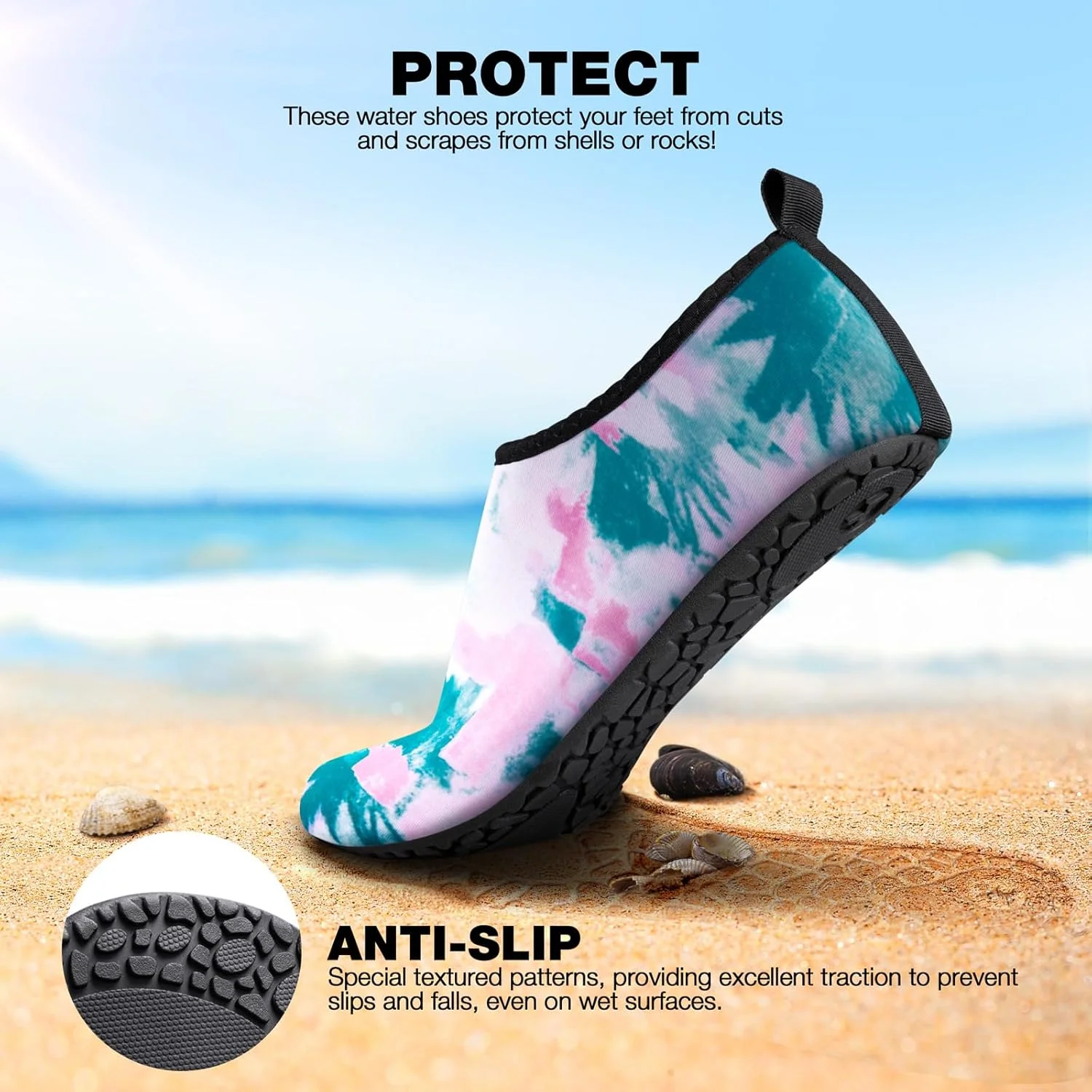 کفش های آبی سیماری زنانه مردانه مناسب شنا، استخر، ساحل، جوراب های آبی، خشک شونده سریع، پابرهنه، ورزش های آبی، موج سواری، یوگا مدل SWS001