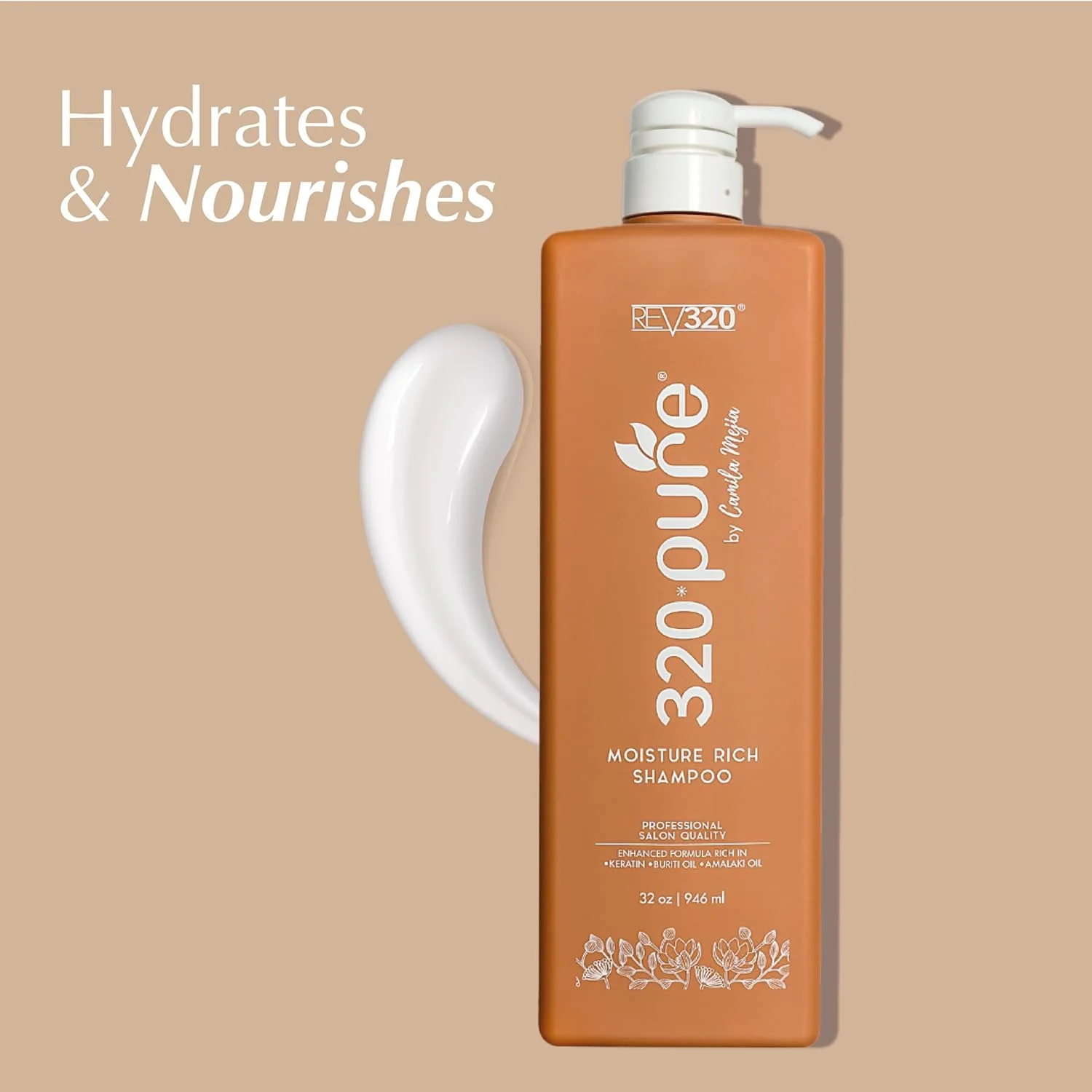 شامپو مغذی Rev320 320Pure - مناسب برای سالن های حرفه ای - تغذیه و ترمیم انواع مو - حاوی کراتین، امگا و روغن آرگان - (946 میلی لیتر)