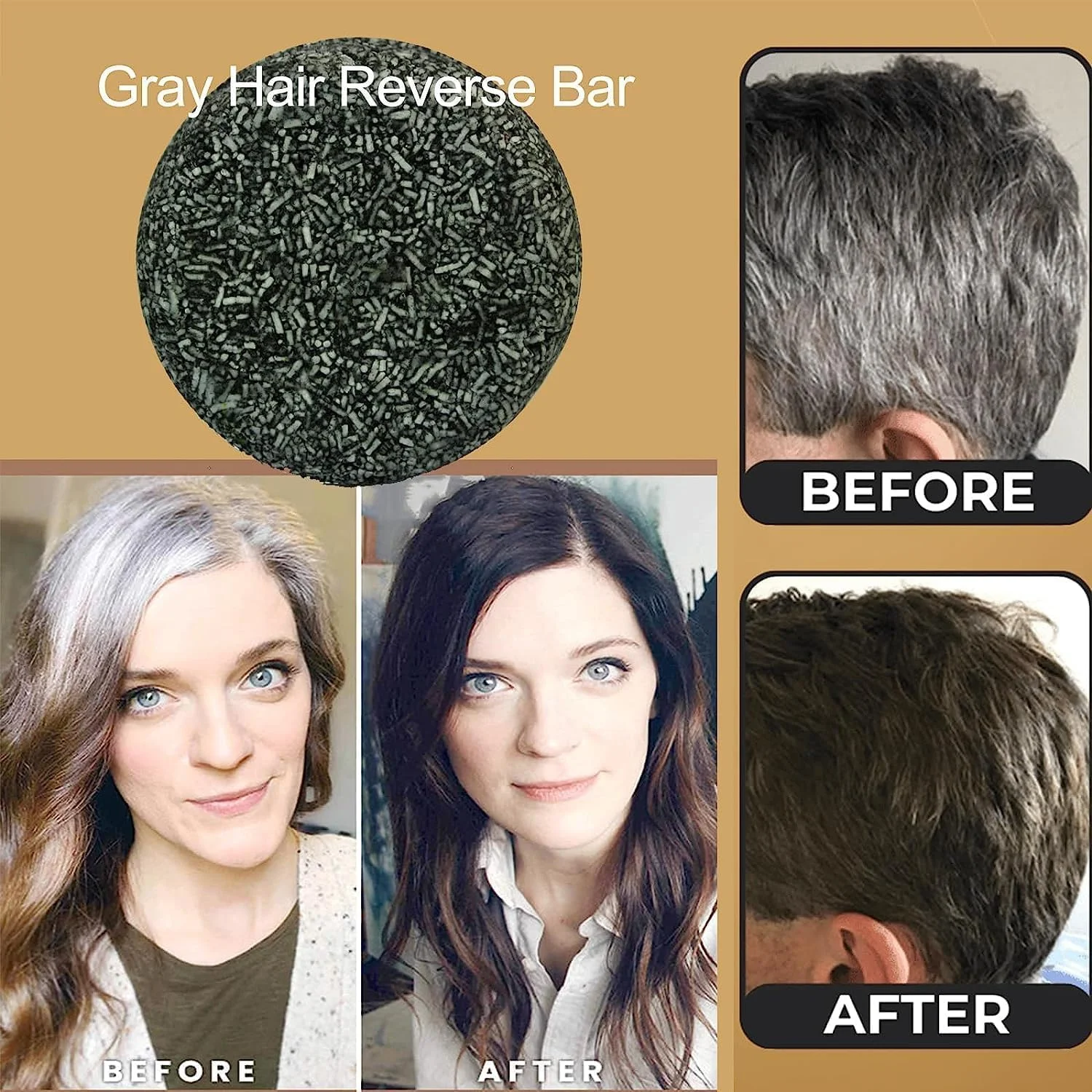 شامپو بار معکوس کننده موهای سفید، شامپو بار معکوس کننده موهای خاکستری، ترمیم موهای سفید خاکستری، شامپو بار تیره کننده طبیعی مو، جلوگیری از ریزش مو، 60 گرم (2 عدد)