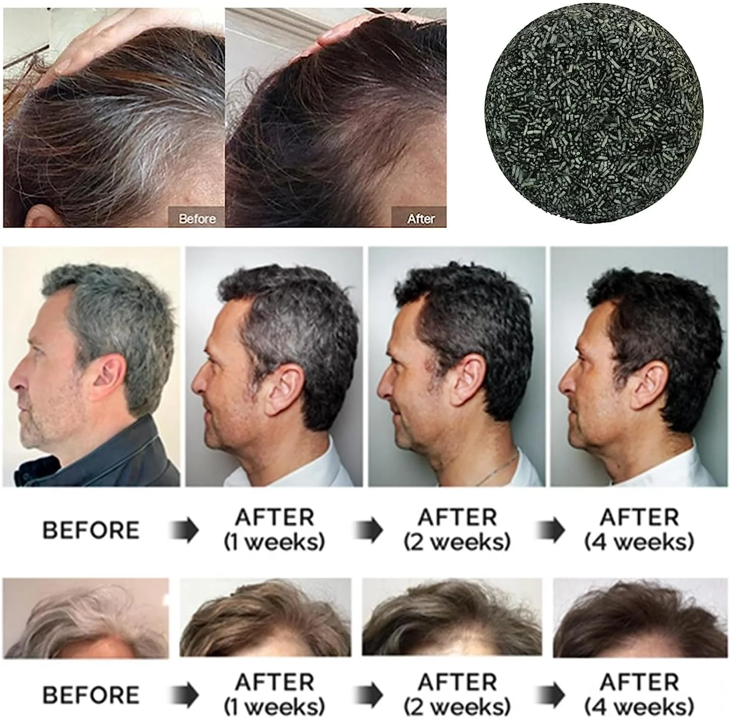 شامپو بار معکوس کننده موهای سفید، شامپو بار تیره کننده طبیعی مو برای معکوس کردن موهای قهوه ای و سفید، شامپو بار ارگانیک طبیعی برای ترمیم موهای سفید (1 عدد)