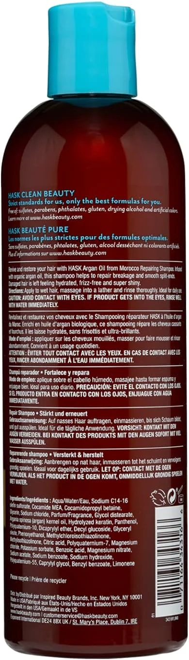 شامپو آرگان هاسک برای موهای آسیب دیده 355 میلی لیتر، ترمیم کننده مو، خشکی، زبری، کدری و موخوره | شامپو بدون سولفات و پارابن