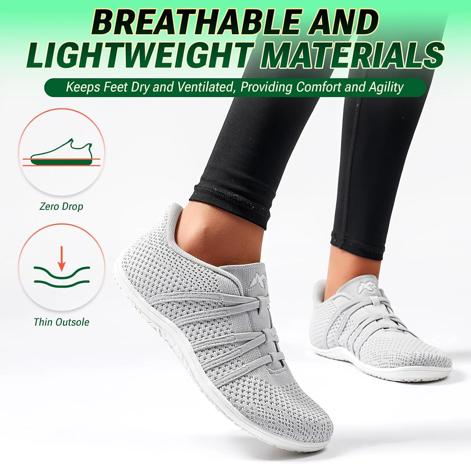 کفش‌های بارفوت زنانه سوسنفر، کفش‌های بارفوت لغزنده پهن، کفش‌های مینیمالیستی مخصوص دویدن در مسیرهای پیاده‌روی و فضای باز، کفش‌های بارفوت سبک وزن