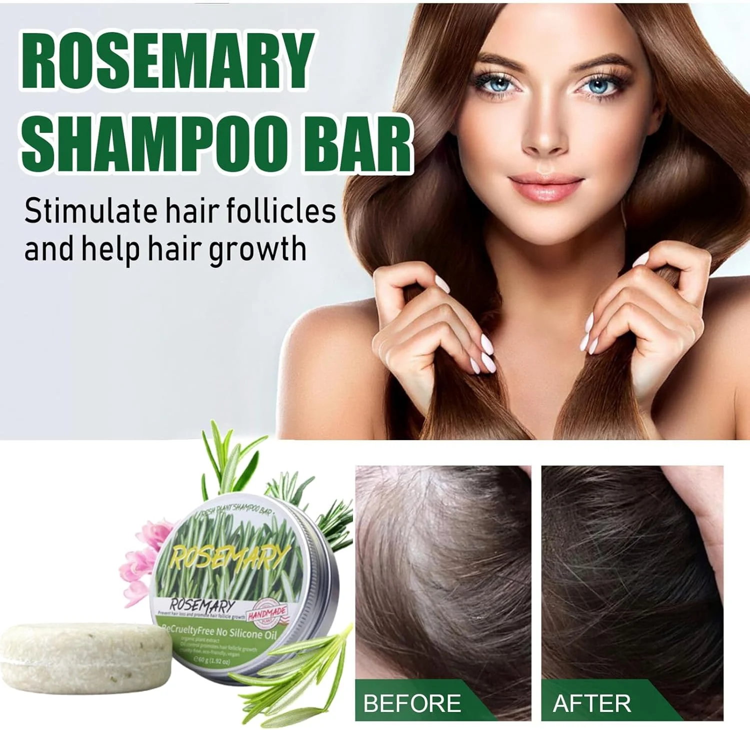 روغن رزماری برای رشد مو - شامپو بار رزماری برای رشد مجدد مو - روغن و صابون تقویت کننده مو رزماری برای ترمیم موهای خشک و آسیب دیده - احیا کننده مواد مغذی فولیکول، تحریک کننده ضخیم شدن ریشه، ضد شوره سر