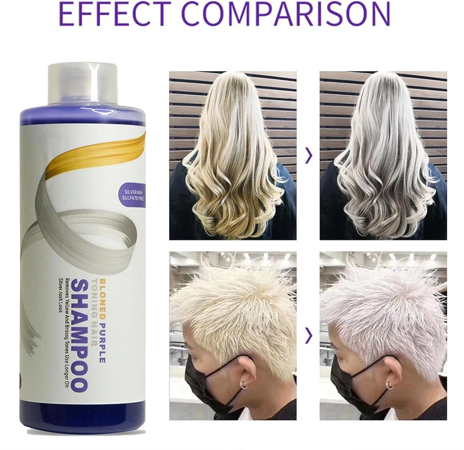 شامپو نقره ای، شامپو ضد زردی، شامپو نقره ای مرطوب کننده، شامپو تونینگ بنفش، شامپو مو برای موهای بلوند و خاکستری برای خنثی سازی رنگ های زرد، 500 میلی لیتر