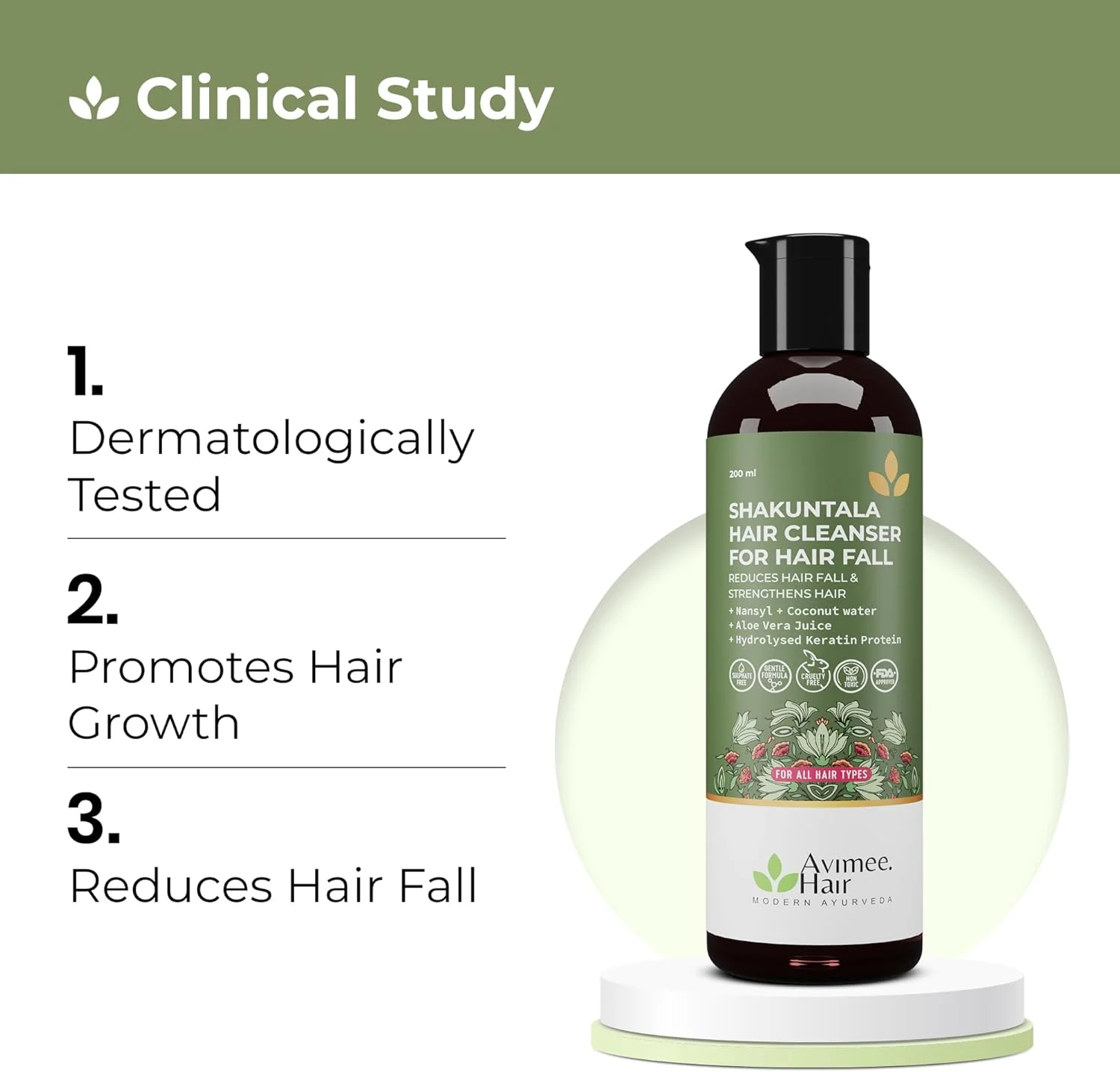 شامپو ضد ریزش موی گیاهی آویمه مدل شاکونتالا | حاوی پروتئین کراتین و نانسیل | برای موهای قوی و درخشان | فاقد سولفات و پارابن | مناسب آقایان و بانوان | 200 میلی لیتر