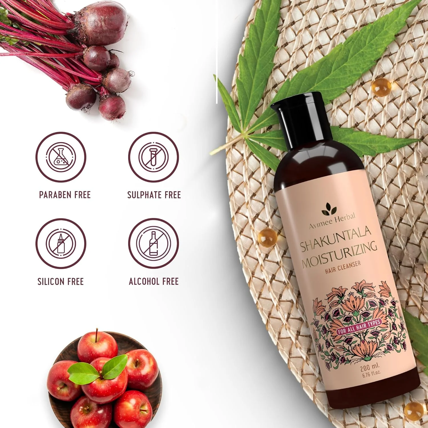 شامپو مرطوب کننده مو شاکونتالا آویمه هربال حاوی اسید هیالورونیک | آبرسانی و تغذیه عمیق 24 ساعته، ترمیم موهای خشک و آسیب دیده | مناسب آقایان و بانوان | 200 میلی لیتر