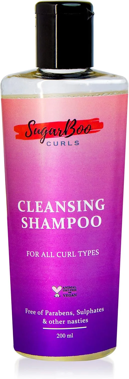 شامپو پاک کننده موهای فر شوگربو (200 میلی لیتر) مناسب موهای خشک، وز، موج دار و فر. وگان و سازگار با روش CG. بدون پارابن، سولفات و سایر مواد مضر.