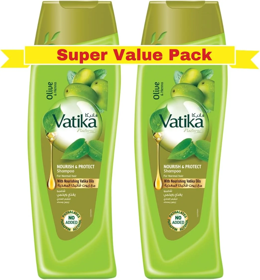 شامپو تقویت کننده و محافظ مو واتیکا نچرالز - 2 عدد 400 میلی لیتر | غنی شده با عصاره های زیتون و حنا | برای موهای معمولی | حاوی روغن های مغذی واتیکا | بسته فوق العاده 2 عددی