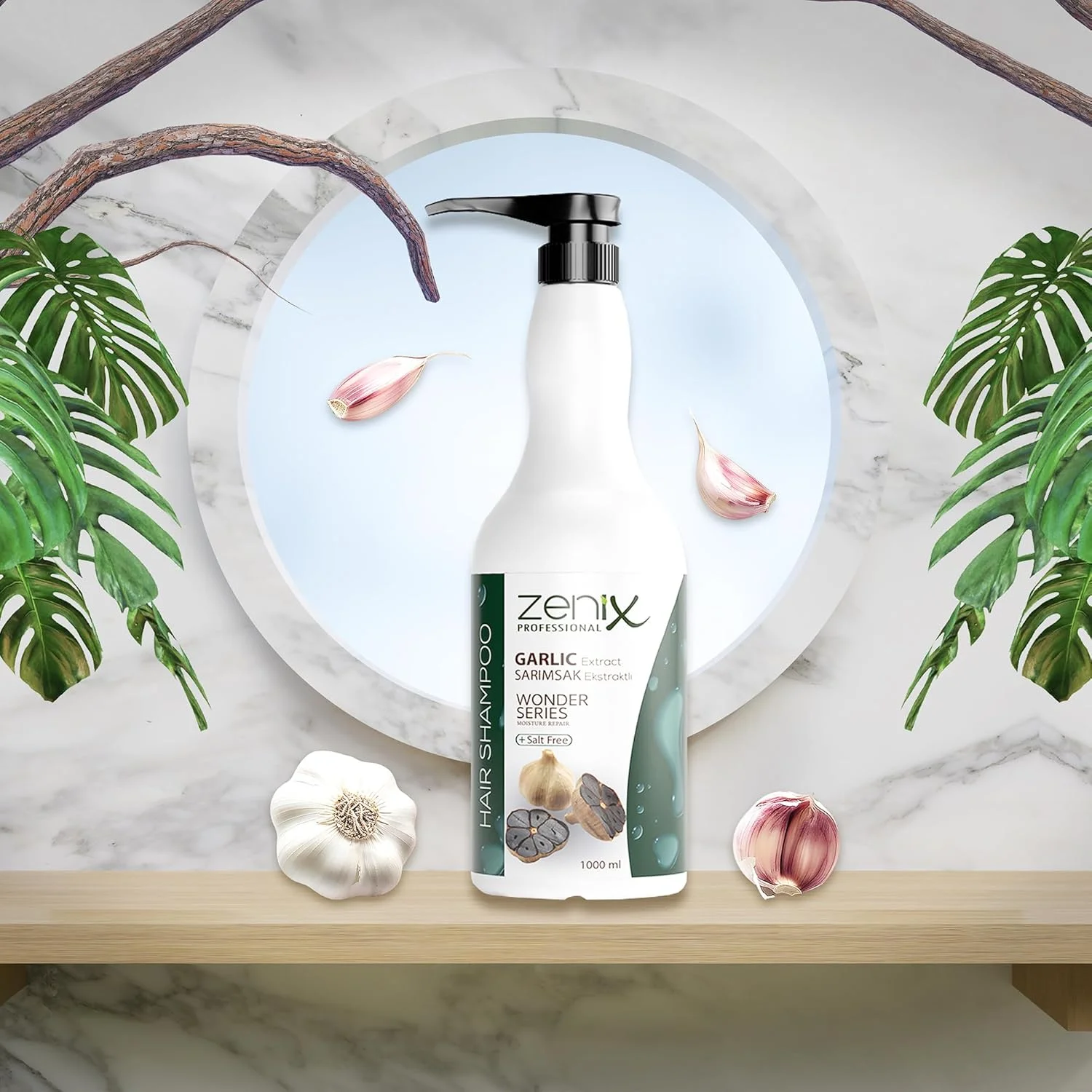 شامپو مراقبت از مو زینکسی با عصاره سیر حجم 1000 میلی لیتر | شامپو مو با عصاره سیر | درمان ترمیم کننده قوی مو | شامپو بدون نمک مناسب موهای آسیب دیده بانوان و آقایان | شامپو ساریماسک