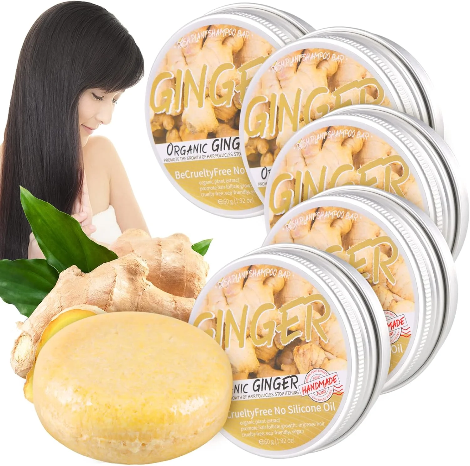 صابون شامپو زنجبیل طبیعی و ارگانیک زورنی برای رشد مجدد مو، ضد ریزش مو، شوره سر، خارش - تقویت کننده رشد مو، مناسب برای انواع مو (3 عدد)