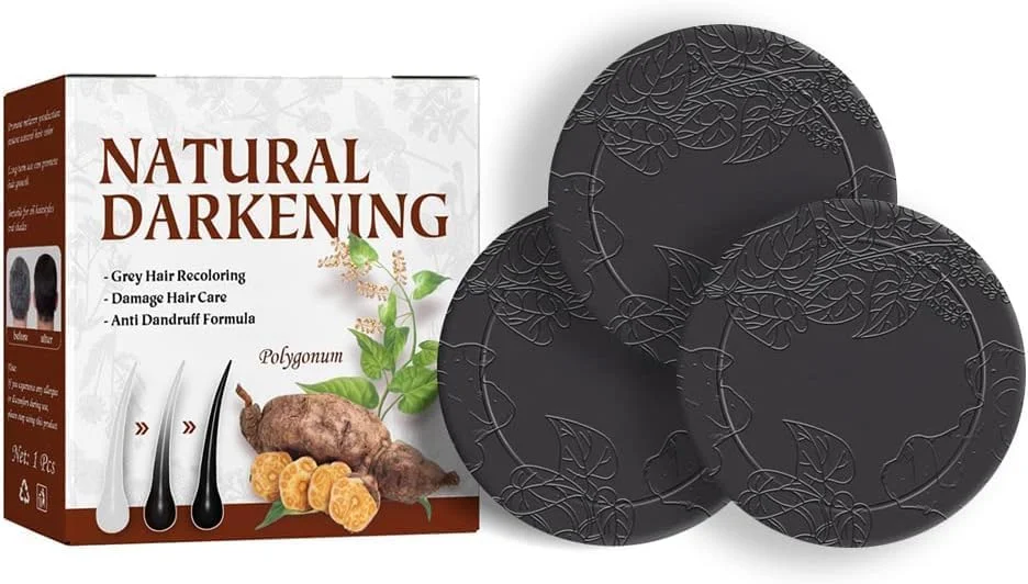 شامپو بار یمیم Polygonum Multiflorum، شامپو بار ارگانیک رفع سفیدی مو، شامپو بار تیره کننده مو، صابون شامپو اسنس تیره کننده مو برای مرطوب کردن و ترمیم آسیب های مو (3 عدد)