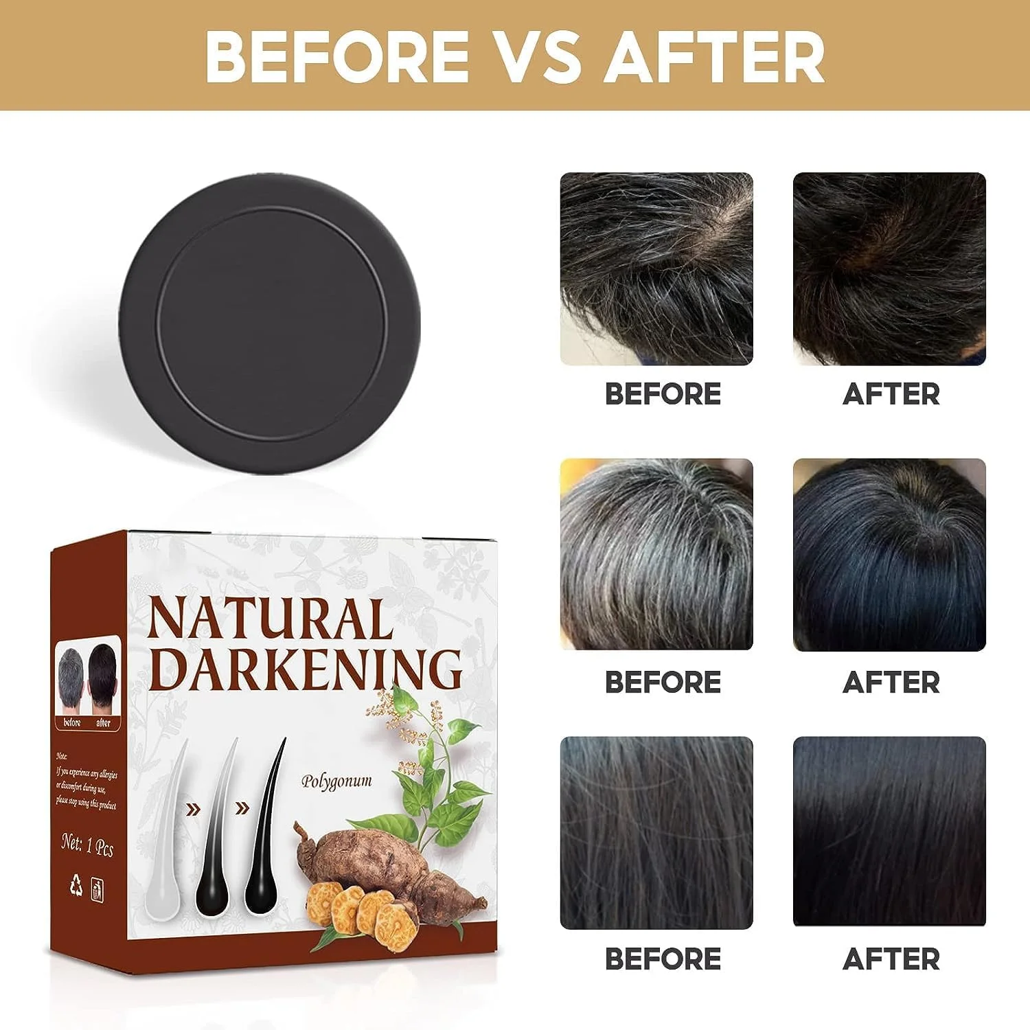 شامپو بار یمیم Polygonum Multiflorum، شامپو بار ارگانیک رفع سفیدی مو، شامپو بار تیره کننده مو، صابون شامپو اسنس تیره کننده مو برای مرطوب کردن و ترمیم آسیب های مو (3 عدد)