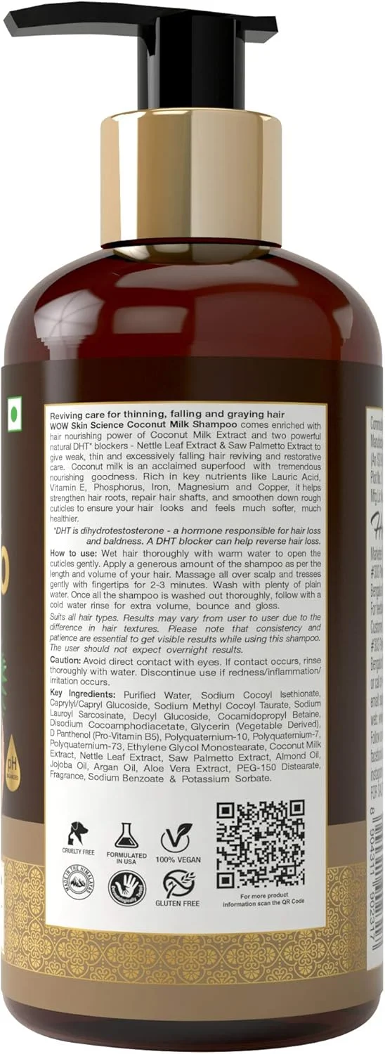 شامپو شیر نارگیل واو اسکین ساینس بدون پارابن، سولفات، سیلیکون، نمک و رنگ، 500 میلی لیتر