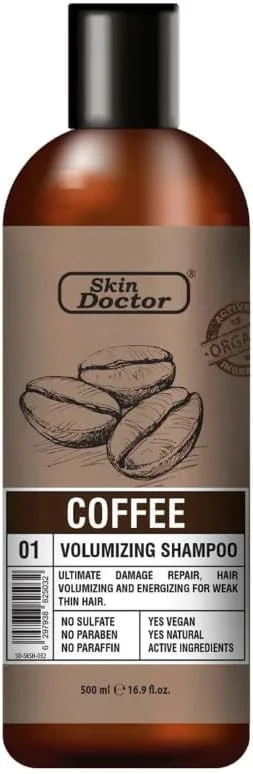 شامپو حجم دهنده قهوه Skin Doctor، 500 میلی لیتر، بدون سولفات، مواد طبیعی