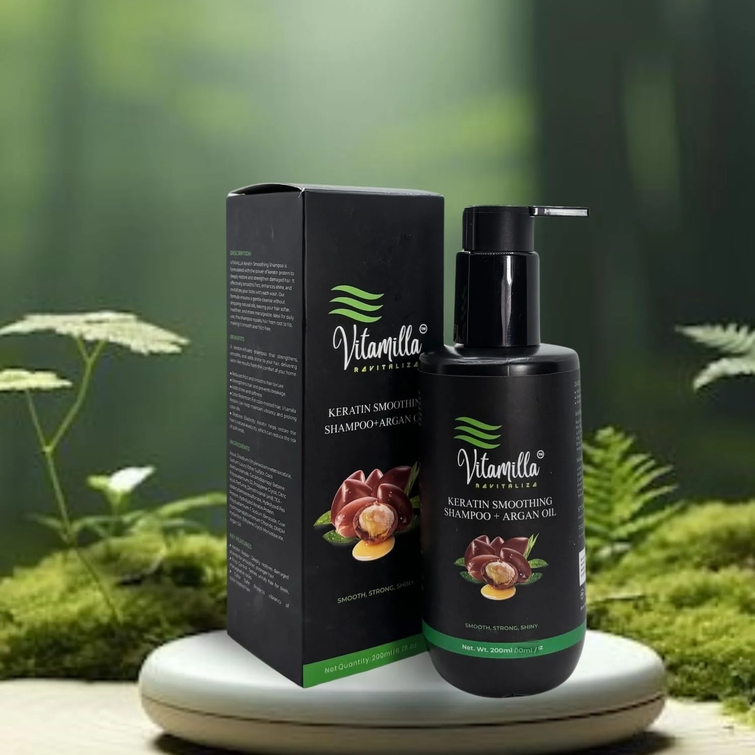 شامپو کراتینه صاف کننده مو ویتامیلا حاوی روغن آرگان (200 میلی لیتر) – برای موهای صاف، قوی و درخشان – کنترل وز و تغذیه