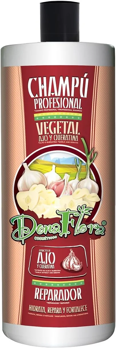 شامپو ترمیم کننده گیاهی موی سر با عصاره سیر و کراتین دونا فلورا 1000 میلی لیتر - مناسب برای انواع مو - تقویت کننده و احیا کننده - مراقبت ملایم برای موهای آسیب دیده