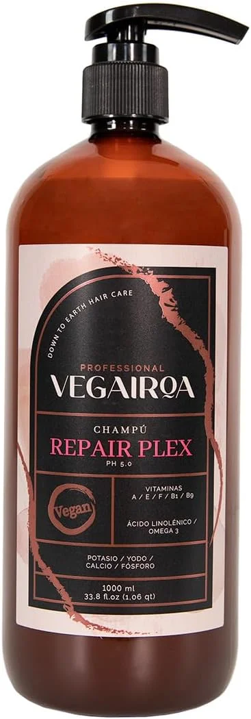 VEGAIROA - شامپو پلکس ترمیم کننده - شامپو ترمیم کننده قوی - مرطوب کننده و مغذی - محافظت از فر - برای موهای تحت درمان شیمیایی - محصول آرایشی وگان حرفه ای - 1000 میلی لیتر