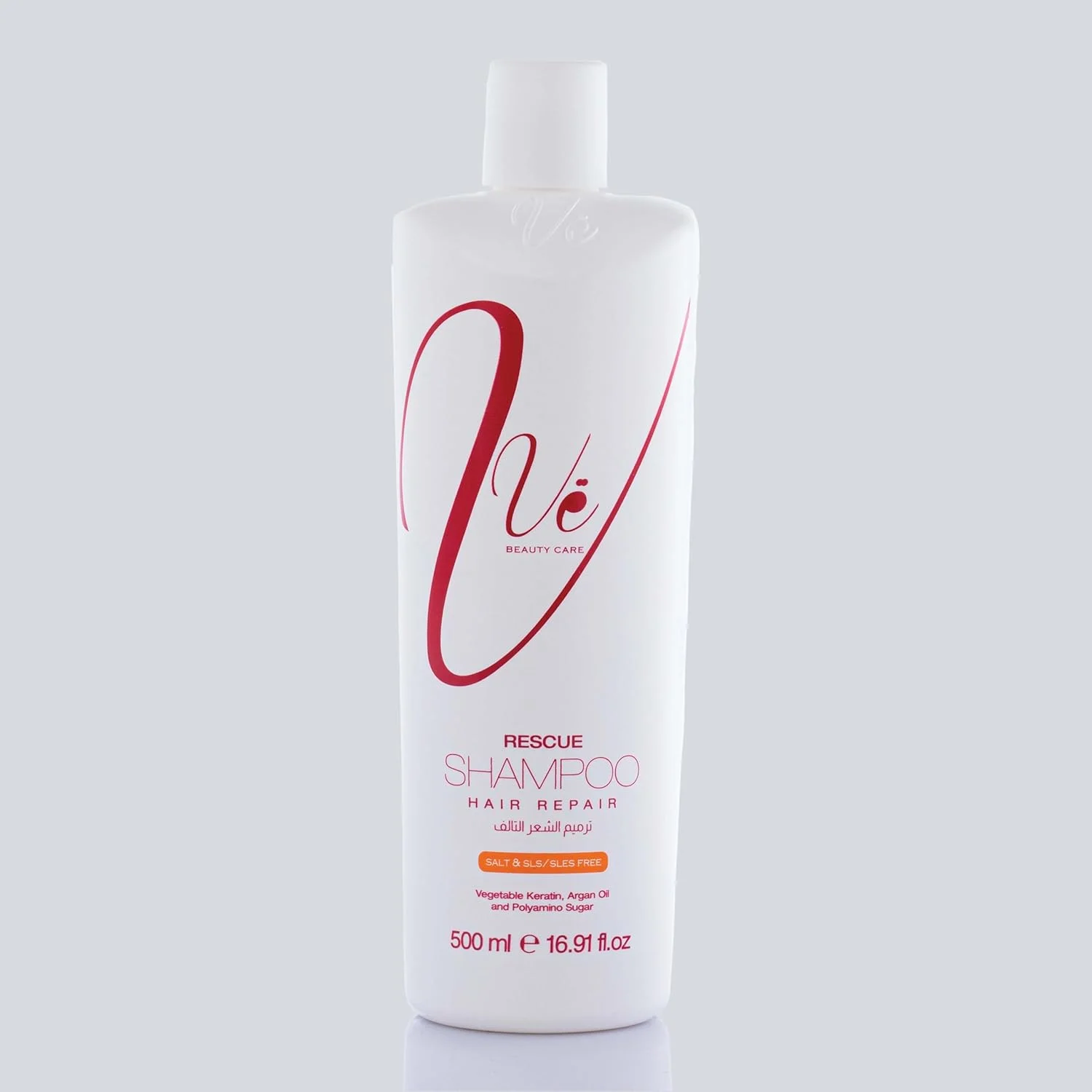 شامپو ترمیم کننده مو وی بیوتی کر مدل Rescue حجم 500 میلی لیتر مناسب موهای خشک و آسیب دیده حاوی روغن آرگان، کراتین گیاهی و پلی آمینو شوگر | تغذیه کننده، ترمیم کننده و آبرسان | ضد وز | افزایش درخشندگی و استحکام