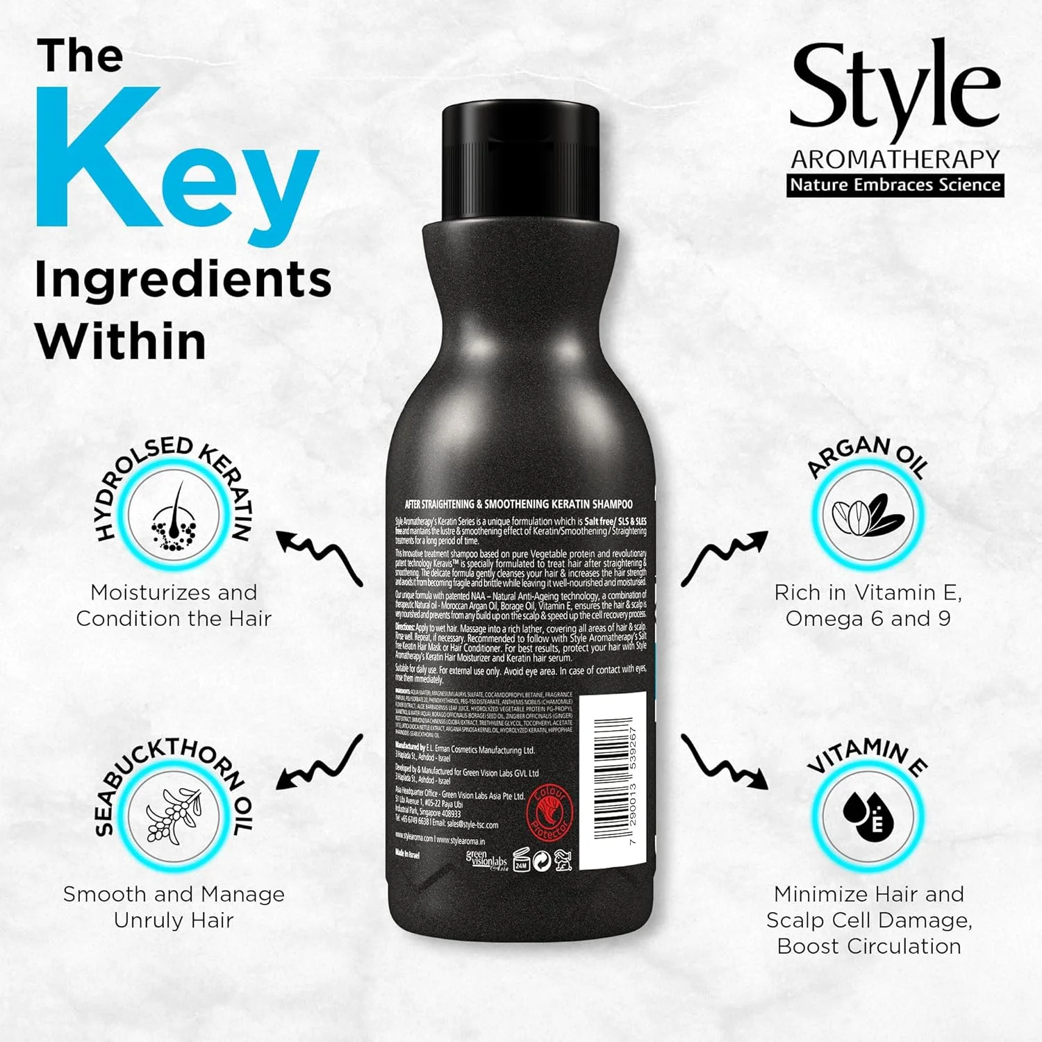 شامپو کراتین حرفه ای Style Aromatherapy مناسب موهای صاف و لخت شده، 400 میلی لیتر | فاقد SLS/SLES، فاقد نمک، فاقد پارابن شامپو کراتین حرفه ای Style Aromatherapy مناسب موهای صاف و لخت شده، 400 میلی لیتر | فاقد SLS/SLES، فاقد نمک، فاقد پارابن