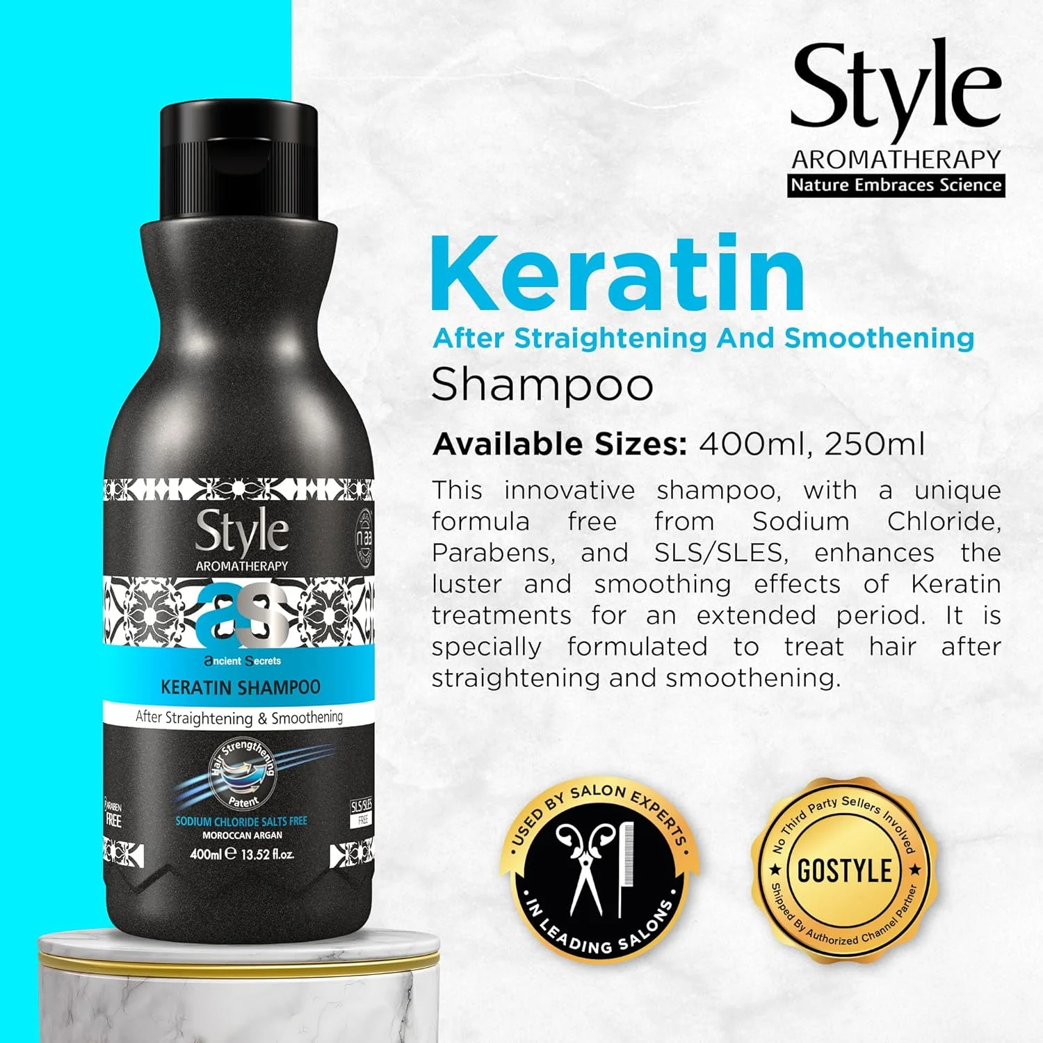 شامپو کراتین حرفه ای Style Aromatherapy مناسب موهای صاف و لخت شده، 400 میلی لیتر | فاقد SLS/SLES، فاقد نمک، فاقد پارابن شامپو کراتین حرفه ای Style Aromatherapy مناسب موهای صاف و لخت شده، 400 میلی لیتر | فاقد SLS/SLES، فاقد نمک، فاقد پارابن