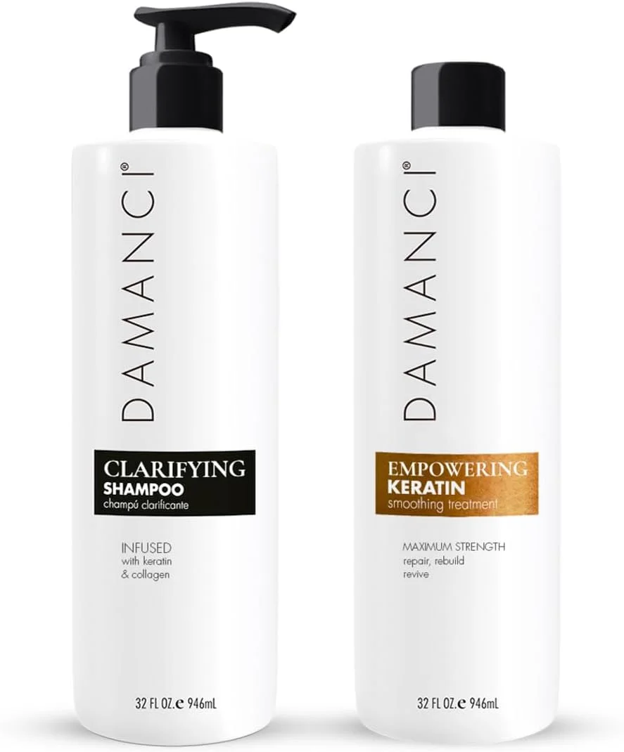 کیت کراتین صاف کننده مو دامانسی (950 میلی لیتر) - قدرت اضافی به همراه شامپو پاک کننده 946 میلی لیتری، فرمول پیشرفته برای موهای فر کیت کراتین صاف کننده مو دامانسی (950 میلی لیتر) - قدرت اضافی به همراه شامپو پاک کننده 946 میلی لیتری، فرمول پیشرفته برای موهای فر
