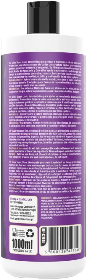 شامپو فوق العاده نرم کننده دونا فلورا 1000 میلی لیتر - حاوی روغن آرگان، ماکادمیا و کراتین - تغذیه کننده، ترمیم کننده و تقویت کننده - برای درخشندگی، لطافت و هم ترازی فیبر مو - بدون سولفات و پارابن شامپو فوق العاده نرم کننده دونا فلورا 1000 میلی لیتر - حاوی روغن آرگان، ماکادمیا و کراتین - تغذیه کننده، ترمیم کننده و تقویت کننده - برای درخشندگی، لطافت و هم ترازی فیبر مو - بدون سولفات و پارابن