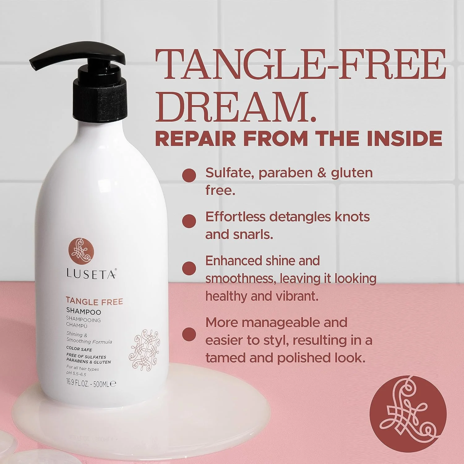 شامپو روتین ضد گره لوسِتا برای زنان و مردان - باز کننده گره با کراتین و روغن آرگان، محافظ رنگ مو برای موهای فر و موج دار، بدون پارابن و گلوتن 500 میلی لیتر شامپو روتین ضد گره لوسِتا برای زنان و مردان - باز کننده گره با کراتین و روغن آرگان، محافظ رنگ مو برای موهای فر و موج دار، بدون پارابن و گلوتن 500 میلی لیتر