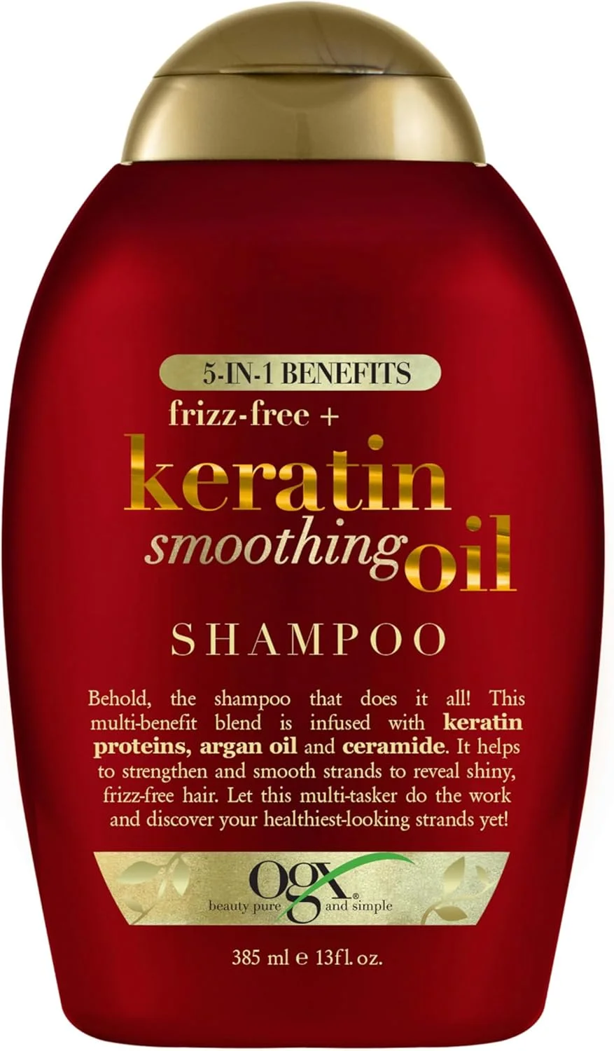 شامپو روغن صاف کننده کراتین OGX Frizz-Free +، 5 در 1، برای موهای وز، موهای درخشان