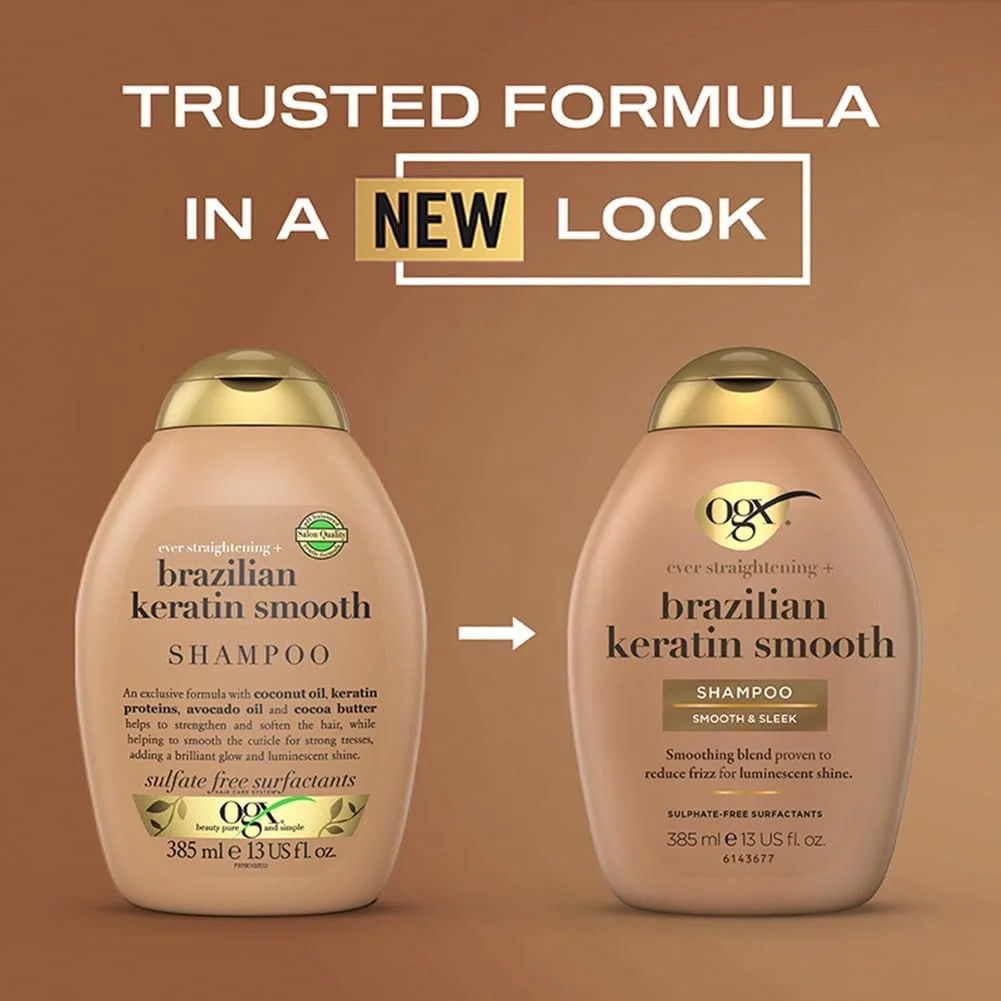 شامپو کراتین برزیلی OGX Ever Straightening+ (385 میلی لیتر)، فرمولاسیون فاقد پارابن برای صاف و تقویت کردن مو، افزایش درخشندگی و حالت پذیری، کاهش وز و موخوره شامپو کراتین برزیلی OGX Ever Straightening+ (385 میلی لیتر)، فرمولاسیون فاقد پارابن برای صاف و تقویت کردن مو، افزایش درخشندگی و حالت پذیری، کاهش وز و موخوره