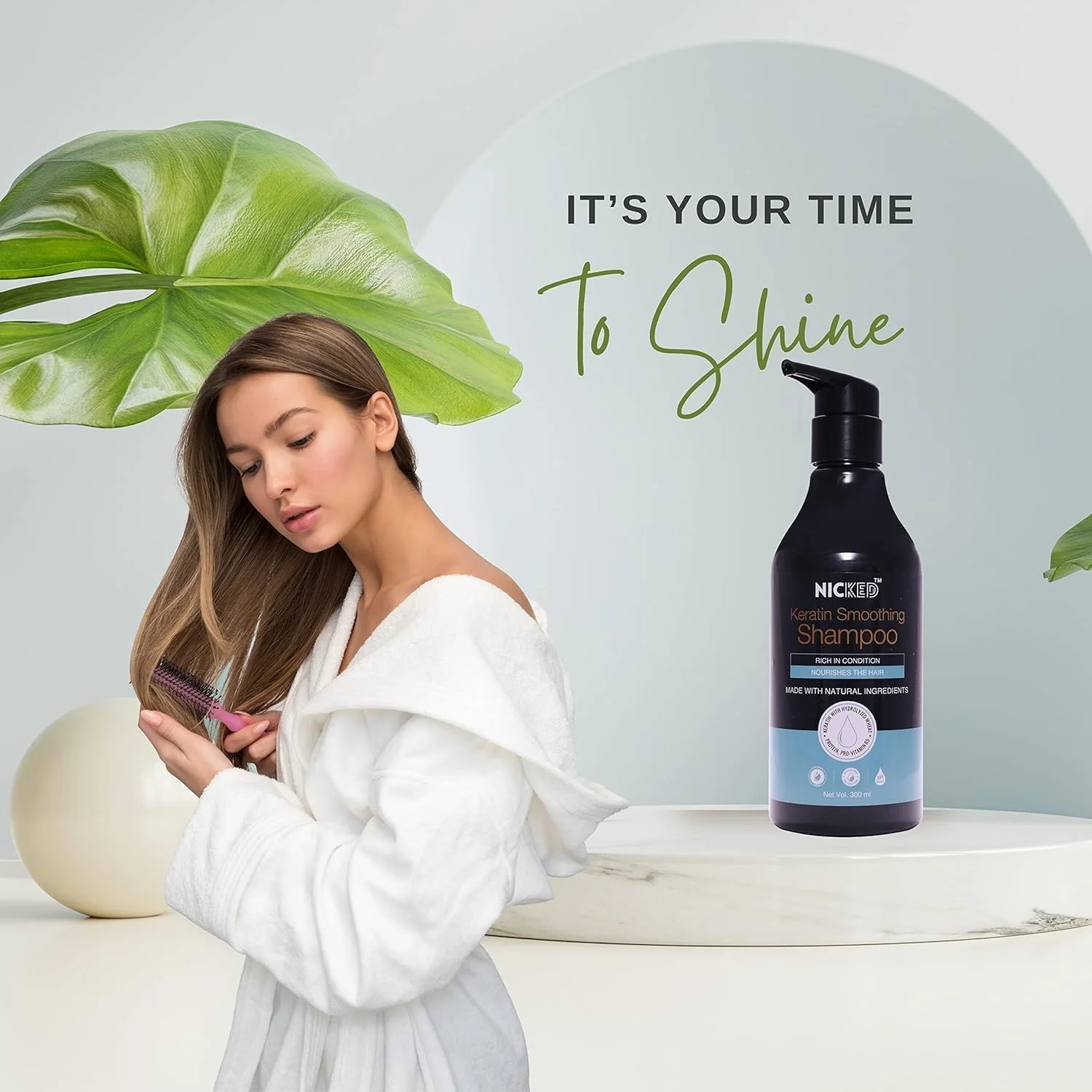 شامپو کراتین نیکد برای موهای خشک و آسیب دیده حاوی کراتین و پروتئین گندم هیدرولیز شده، برای صاف کردن، حجم عالی، تغذیه کننده، حالت ارتجاعی و درخشان و سالم - 300 میلی لیتر