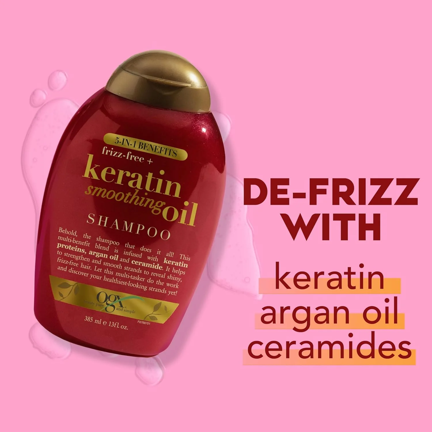 شامپو روغن صاف کننده کراتین OGX Frizz-Free +، 5 در 1، برای موهای وز، موهای درخشان شامپو روغن صاف کننده کراتین OGX Frizz-Free +، 5 در 1، برای موهای وز، موهای درخشان