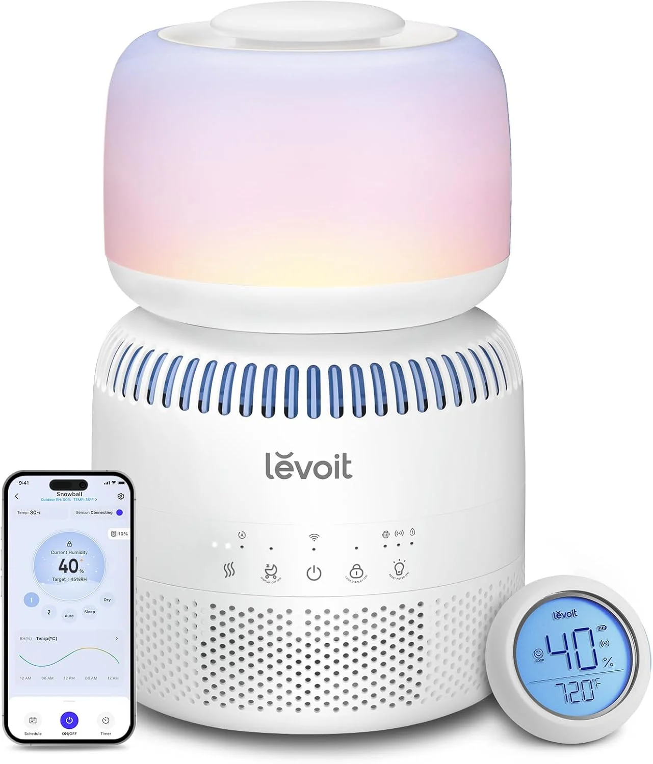 دستگاه بخور LEVOIT مدل Sprout مناسب اتاق کودک، تبخیری با فیلترهای دوگانه هوا و آب، سنسور مجزا، قابل تنظیم، بدون چراغ خواب آبی، خشک شدن خودکار، کنترل هوشمند و الکسا