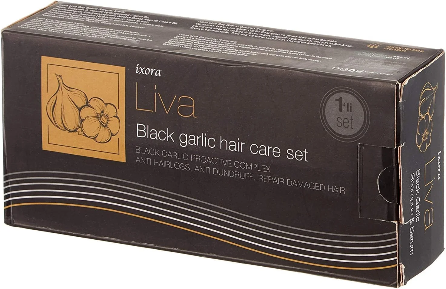 مجموعه مراقبت از مو سیر سیاه LIVA، 3 تکه (شامپو + سرم + کلاه مو) مجموعه مراقبت از مو سیر سیاه LIVA، 3 تکه (شامپو + سرم + کلاه مو)