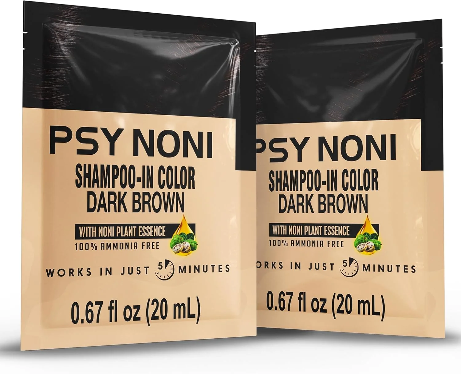 شامپو رنگ موی نونی BSY، قهوه ای مشکی، 100% بدون آمونیاک، محافظت از پوست سر، بدون شوره سر، عملکرد در 5 دقیقه، عصاره گیاه نونی، 20 میلی لیتر