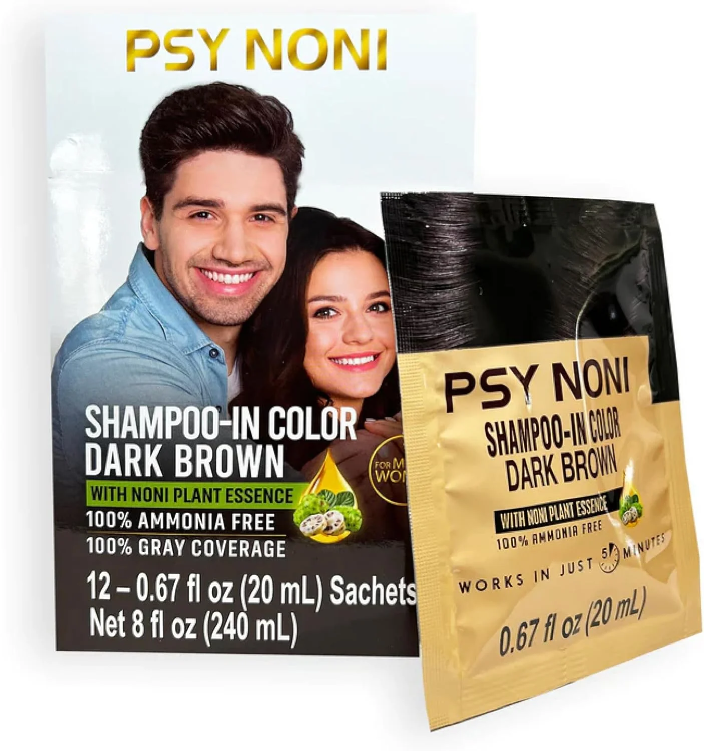 شامپو رنگ موی نونی BSY، قهوه ای مشکی، 100% بدون آمونیاک، محافظت از پوست سر، بدون شوره سر، عملکرد در 5 دقیقه، عصاره گیاه نونی، 20 میلی لیتر