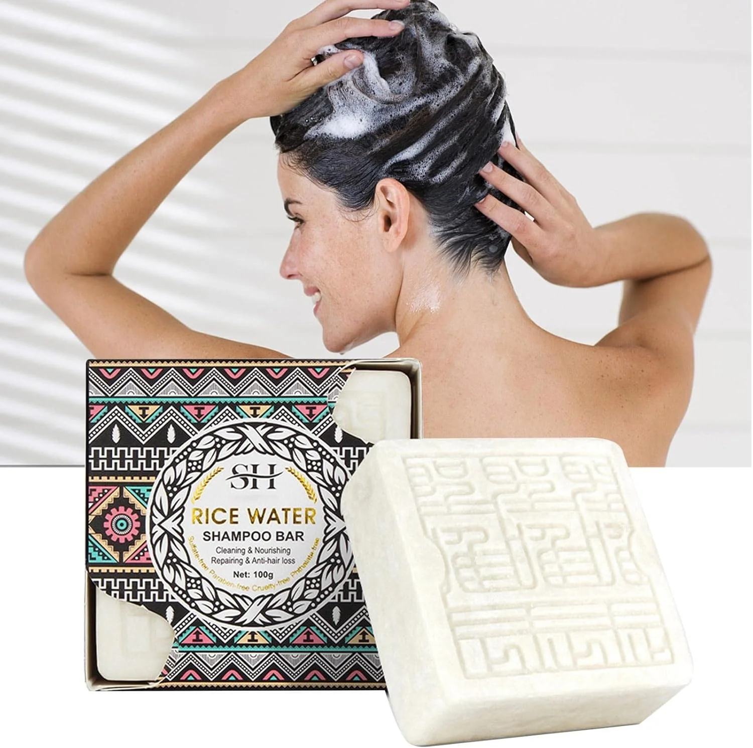 شامپو صابونی ضد ریزش مو | شامپو و نرم کننده رشد مو | روغن برنج برای رشد مو، نرم کننده مو و اسانس آب برنج مرطوب کننده برای موهای آسیب دیده، خشک، مجعد یا وز