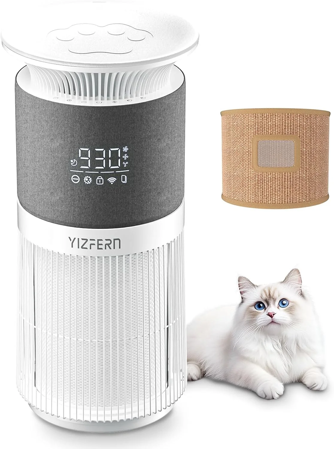 دستگاه تصفیه هوا YIZFERN برای خانه و اتاق بزرگ تا 127 متر مربع با فیلتر HEPA، تصفیه کننده هوای فوق العاده بی صدا مناسب حیوانات خانگی و اتاق خواب، سفید